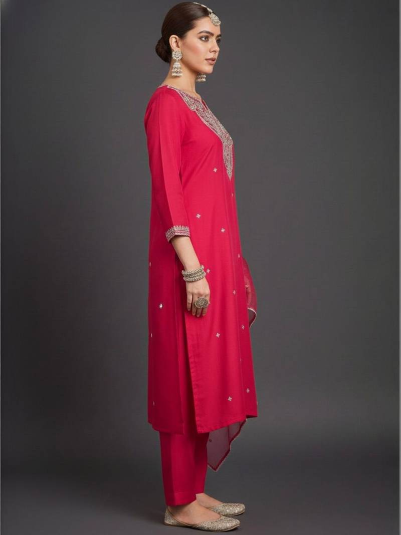 Women Ethnic Motifs Embroidered Regular Thread Work Kurta with Trousers & With Dupatta