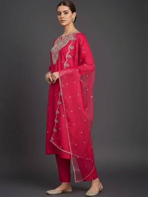 Women Ethnic Motifs Embroidered Regular Thread Work Kurta with Trousers & With Dupatta 5