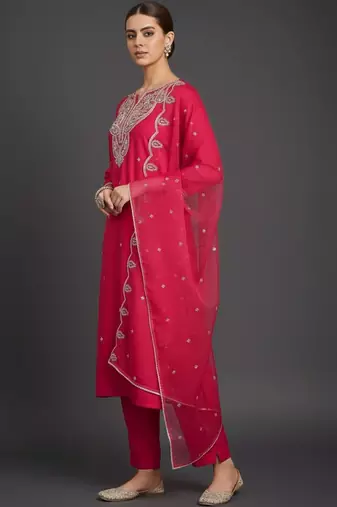 Women Ethnic Motifs Embroidered Regular Thread Work Kurta with Trousers & With Dupatta