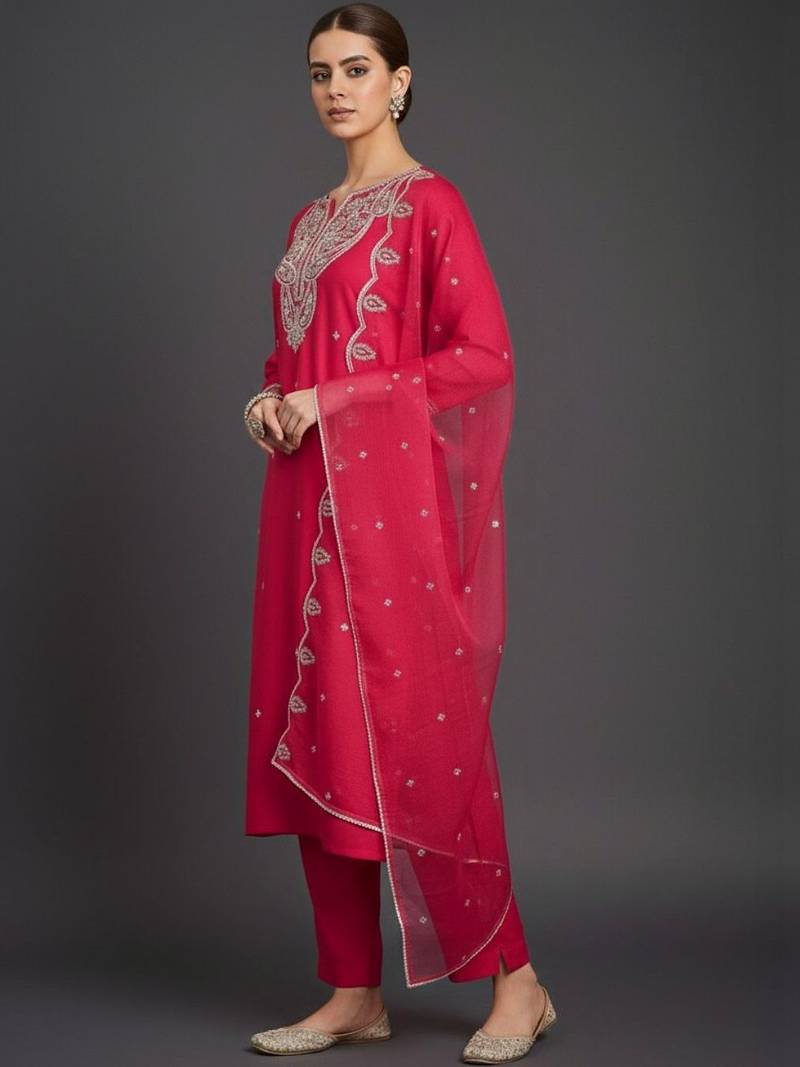 Women Ethnic Motifs Embroidered Regular Thread Work Kurta with Trousers & With Dupatta