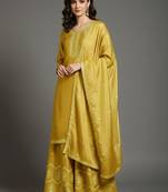 Women Ethnic Motifs Embroidered Regular Thread Work Silk Crepe Kurta with Palazzos & With Dupatta
