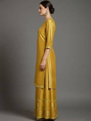 Women Ethnic Motifs Embroidered Regular Thread Work Silk Crepe Kurta with Palazzos & With Dupatta 4