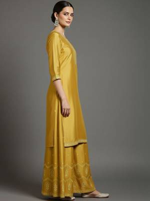 Women Ethnic Motifs Embroidered Regular Thread Work Silk Crepe Kurta with Palazzos & With Dupatta 5