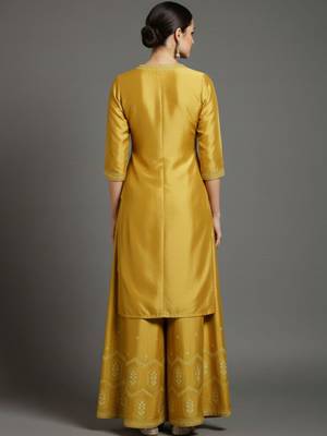 Women Ethnic Motifs Embroidered Regular Thread Work Silk Crepe Kurta with Palazzos & With Dupatta 6