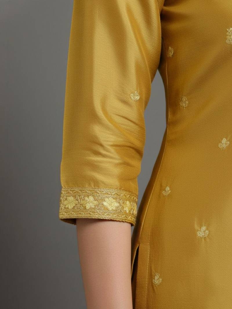 Women Ethnic Motifs Embroidered Regular Thread Work Silk Crepe Kurta with Palazzos & With Dupatta