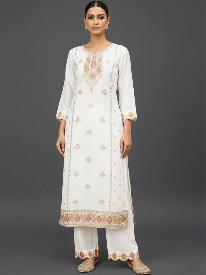Women Ethnic Motifs Embroidered Regular Thread Work Kurta with Trousers & With Dupatta