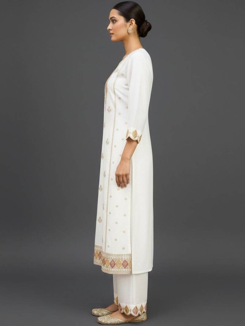 Women Ethnic Motifs Embroidered Regular Thread Work Kurta with Trousers & With Dupatta