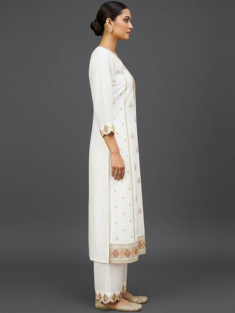 Women Ethnic Motifs Embroidered Regular Thread Work Kurta with Trousers & With Dupatta