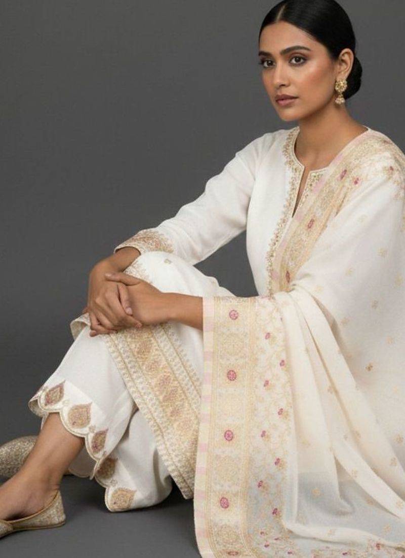 Women Ethnic Motifs Embroidered Regular Thread Work Kurta with Trousers & With Dupatta