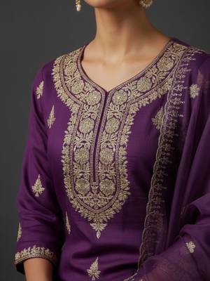 Women Ethnic Motifs Embroidered Regular Thread Work Kurta with Sharara & With Dupatta 2