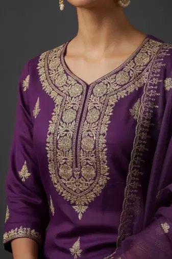 Women Ethnic Motifs Embroidered Regular Thread Work Kurta with Sharara & With Dupatta