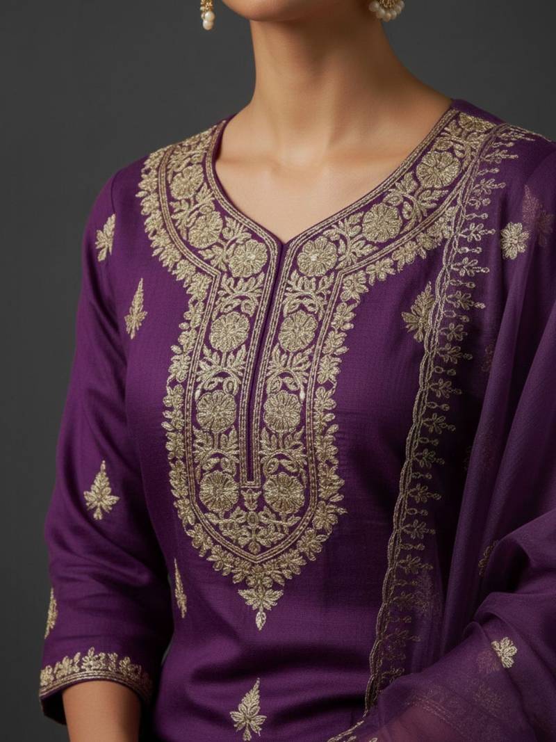 Women Ethnic Motifs Embroidered Regular Thread Work Kurta with Sharara & With Dupatta