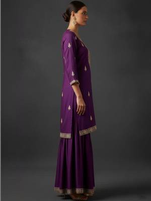 Women Ethnic Motifs Embroidered Regular Thread Work Kurta with Sharara & With Dupatta 4