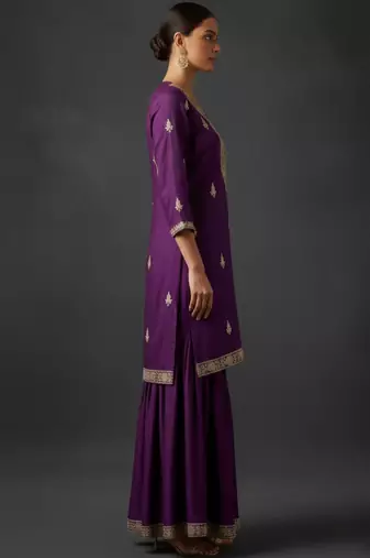 Women Ethnic Motifs Embroidered Regular Thread Work Kurta with Sharara & With Dupatta