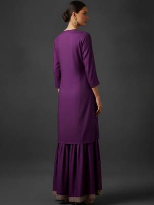 Women Ethnic Motifs Embroidered Regular Thread Work Kurta with Sharara & With Dupatta 5