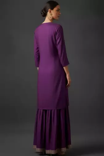 Women Ethnic Motifs Embroidered Regular Thread Work Kurta with Sharara & With Dupatta
