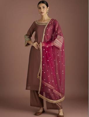 Women Regular Thread Work Kurta with Palazzos & With Dupatta 1