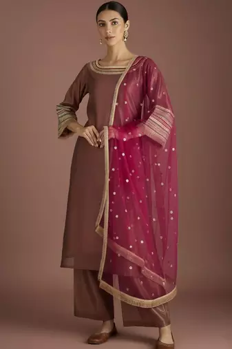 Women Regular Thread Work Kurta with Palazzos & With Dupatta