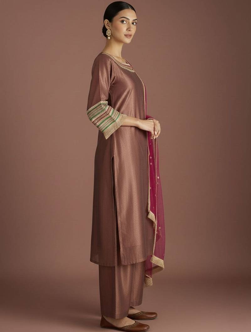 Women Regular Thread Work Kurta with Palazzos & With Dupatta