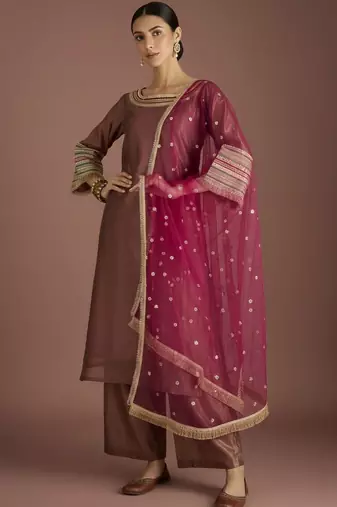Women Regular Thread Work Kurta with Palazzos & With Dupatta
