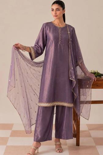 Women Regular Sequinned Kurta with Palazzos & With Dupatta