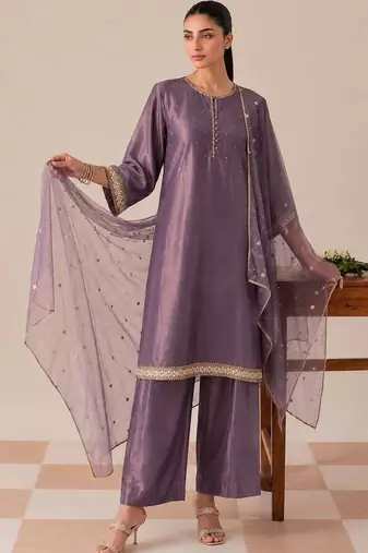 Women Regular Sequinned Kurta with Palazzos & With Dupatta