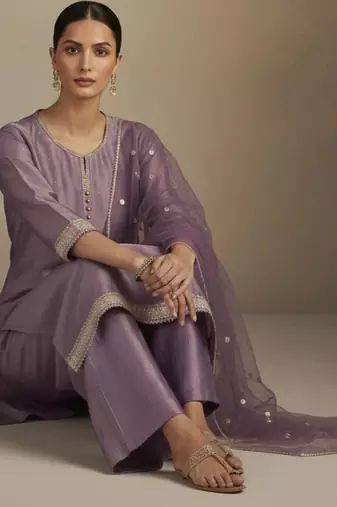 Women Regular Sequinned Kurta with Palazzos & With Dupatta