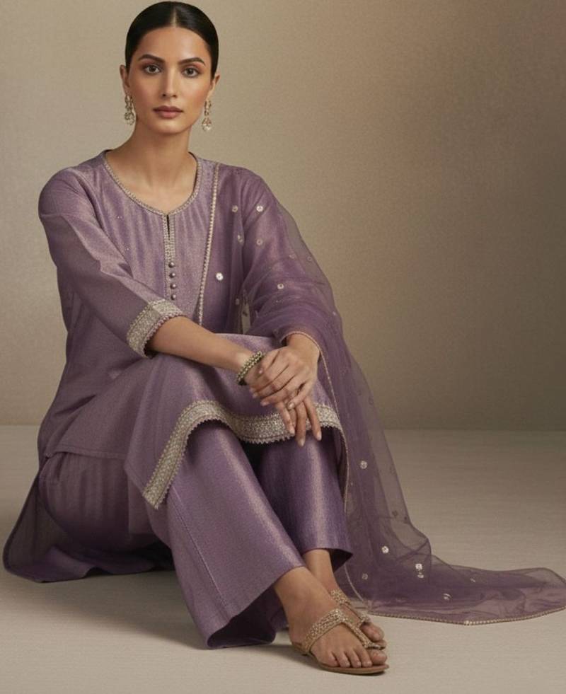 Women Regular Sequinned Kurta with Palazzos & With Dupatta