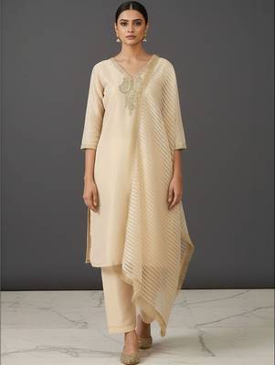 Women Regular Thread Work Kurta with Trousers & With Dupatta 2