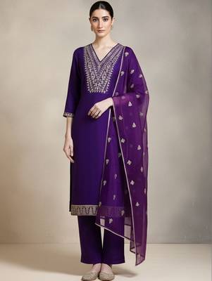 Women Ethnic Motifs Embroidered Regular Thread Work Kurta with Trousers & With Dupatta 1
