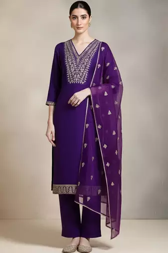 Women Ethnic Motifs Embroidered Regular Thread Work Kurta with Trousers & With Dupatta