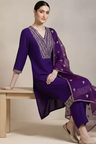 Women Ethnic Motifs Embroidered Regular Thread Work Kurta with Trousers & With Dupatta