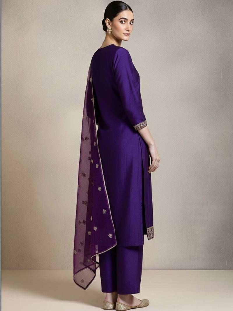 Women Ethnic Motifs Embroidered Regular Thread Work Kurta with Trousers & With Dupatta