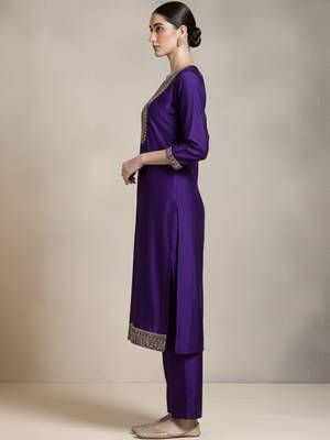 Women Ethnic Motifs Embroidered Regular Thread Work Kurta with Trousers & With Dupatta 7