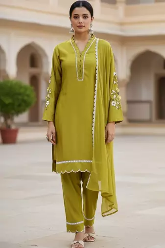Women Floral Embroidered Regular Thread Work Kurta with Trousers & With Dupatta