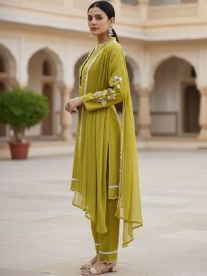 Women Floral Embroidered Regular Thread Work Kurta with Trousers & With Dupatta 2