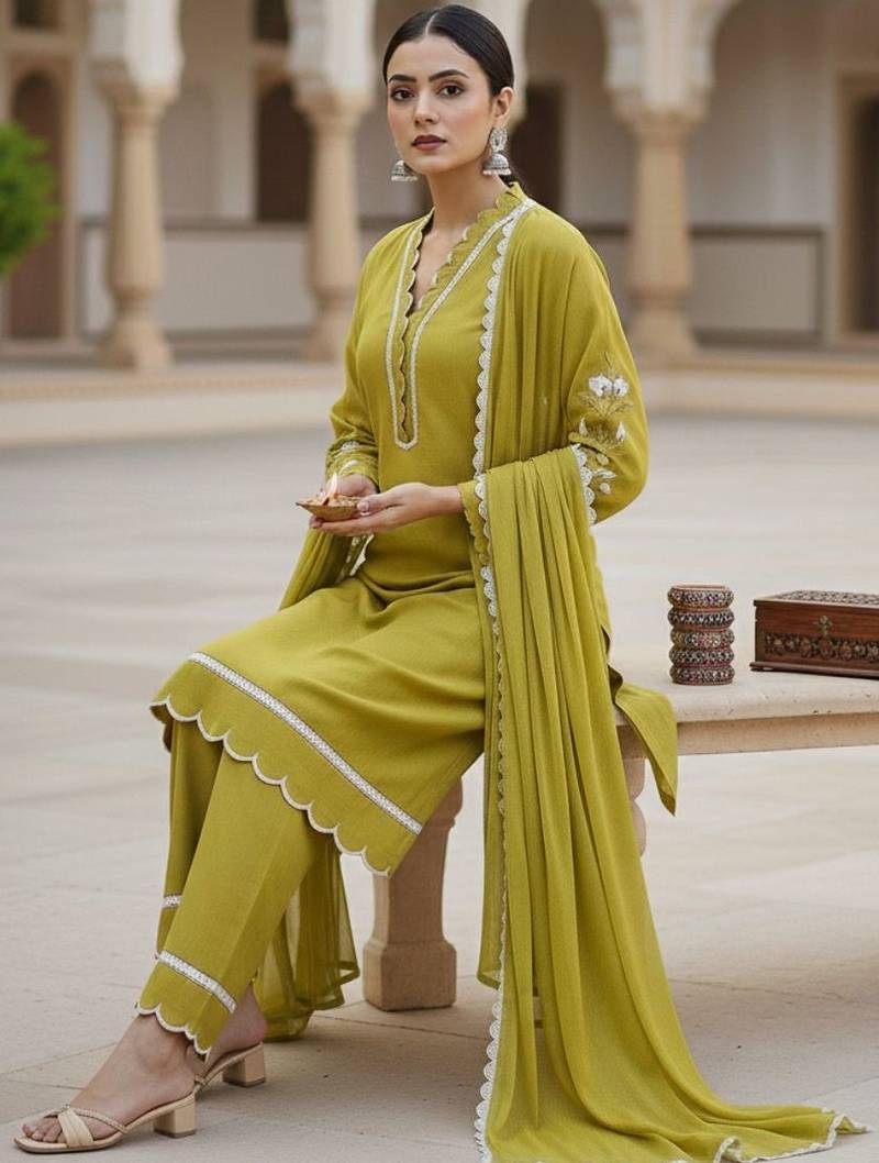 Women Floral Embroidered Regular Thread Work Kurta with Trousers & With Dupatta