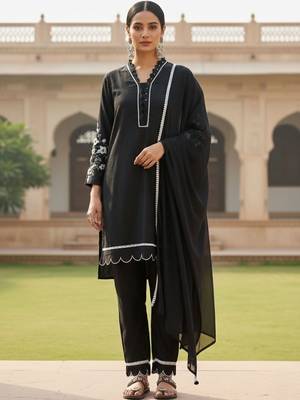 Women Regular Thread Work Kurta with Trousers & With Dupatta 1