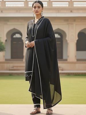 Women Regular Thread Work Kurta with Trousers & With Dupatta 2