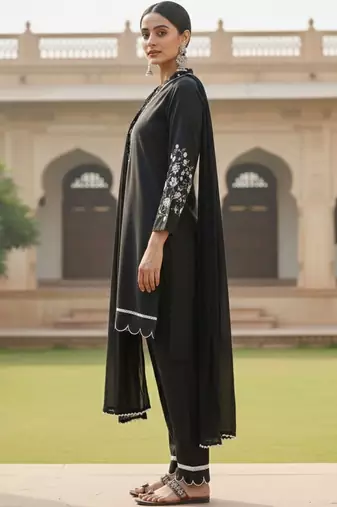 Women Regular Thread Work Kurta with Trousers & With Dupatta
