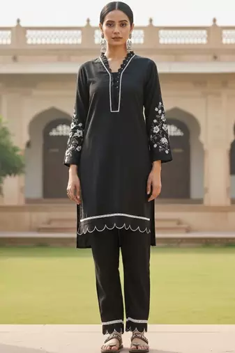 Women Regular Thread Work Kurta with Trousers & With Dupatta