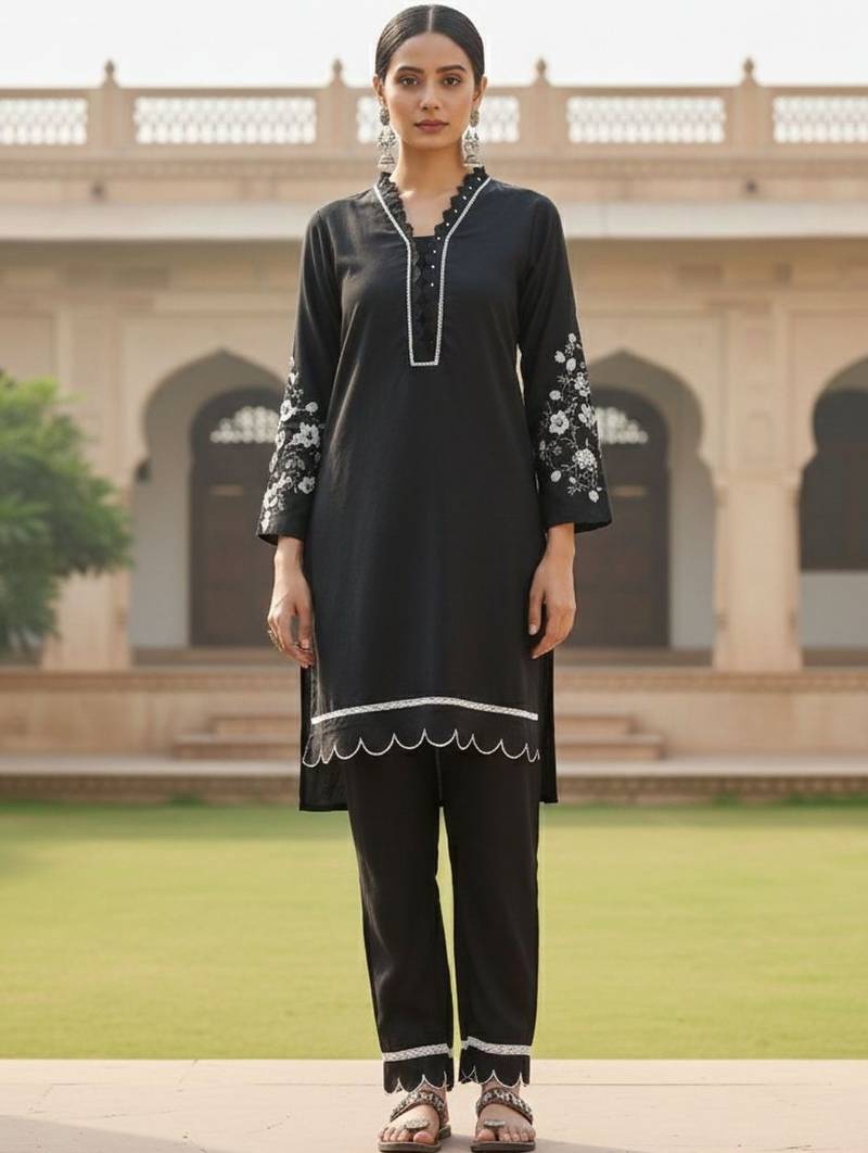 Women Regular Thread Work Kurta with Trousers & With Dupatta