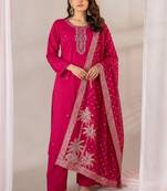 Women Ethnic Motifs Embroidered Regular Thread Work Kurta with Trousers & With Dupatta
