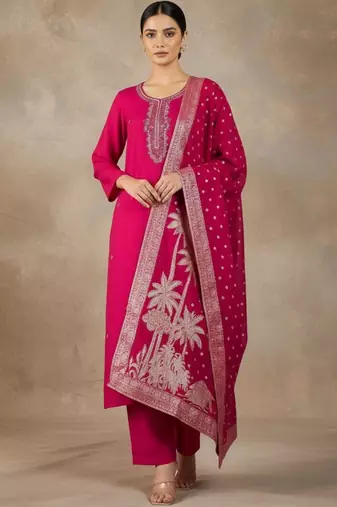 Women Ethnic Motifs Embroidered Regular Thread Work Kurta with Trousers & With Dupatta