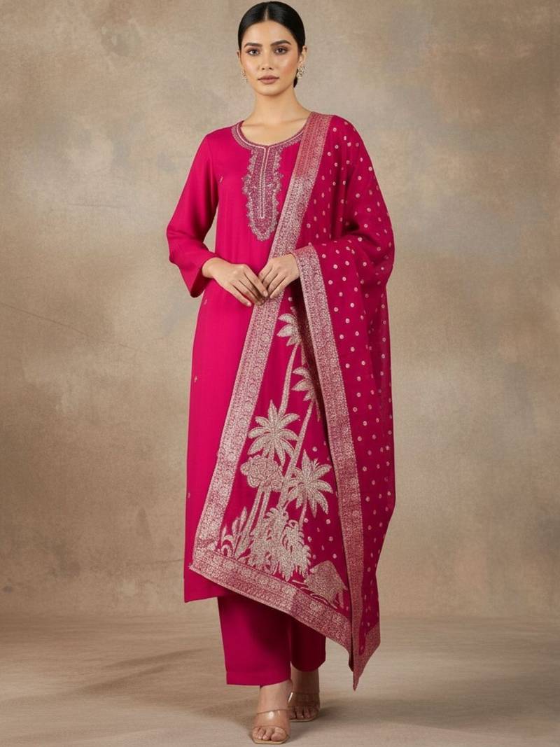 Women Ethnic Motifs Embroidered Regular Thread Work Kurta with Trousers & With Dupatta