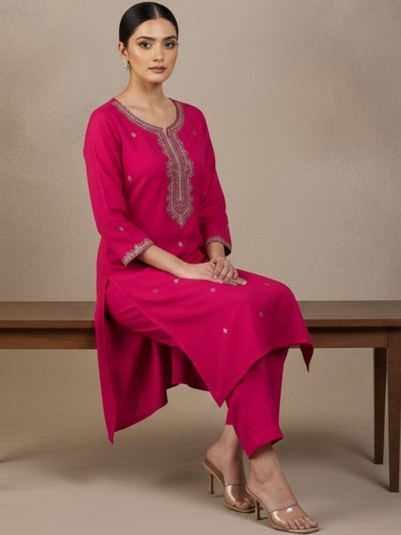 Women Ethnic Motifs Embroidered Regular Thread Work Kurta with Trousers & With Dupatta