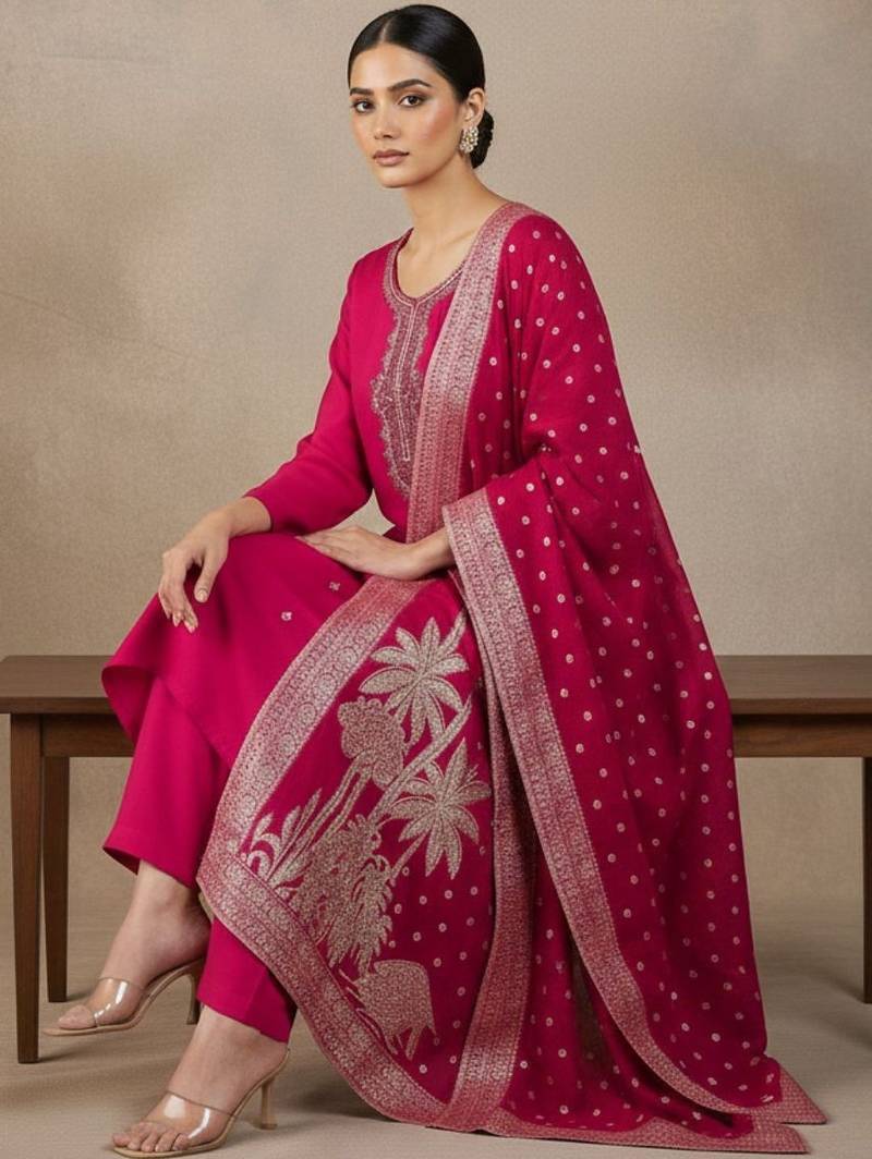 Women Ethnic Motifs Embroidered Regular Thread Work Kurta with Trousers & With Dupatta