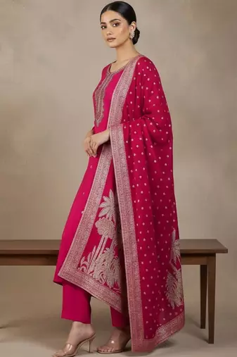 Women Ethnic Motifs Embroidered Regular Thread Work Kurta with Trousers & With Dupatta