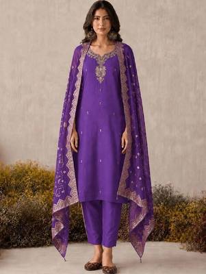 Women Ethnic Motifs Embroidered Regular Beads and Stones Kurta with Trousers & With Dupatta 1