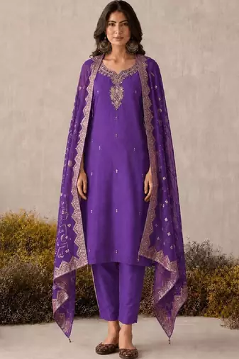 Women Ethnic Motifs Embroidered Regular Beads and Stones Kurta with Trousers & With Dupatta